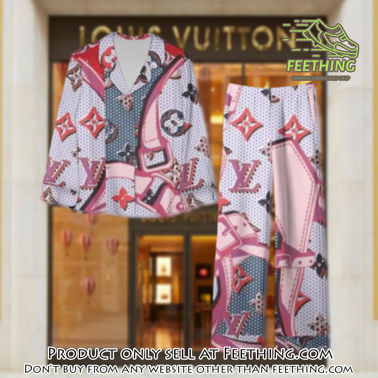 Trending luxury lv satin pajama set pjs1092 ft5905504
